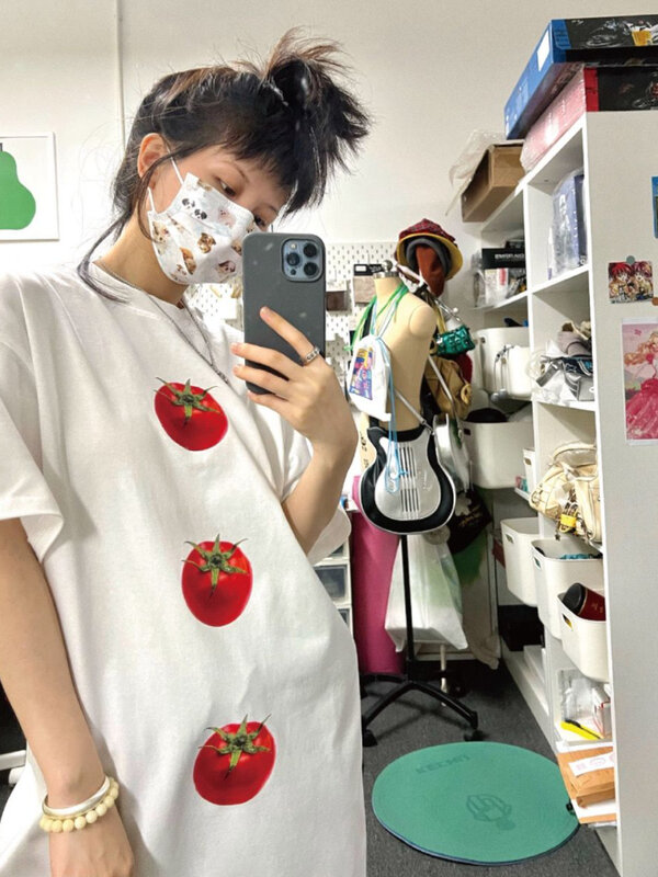 Deeptown Y2K Harajuku abiti lunghi oversize donna Vintage Kawaii Graphic T Shirt Dresss Summer Grunge abito manica corta allentato