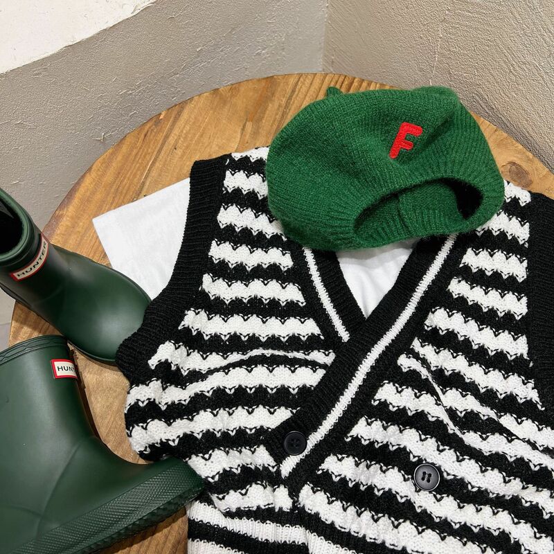 Pull en tricot sans manches pour enfants, gilet à rayures pour garçons et filles, nouvelle collection printemps 2022