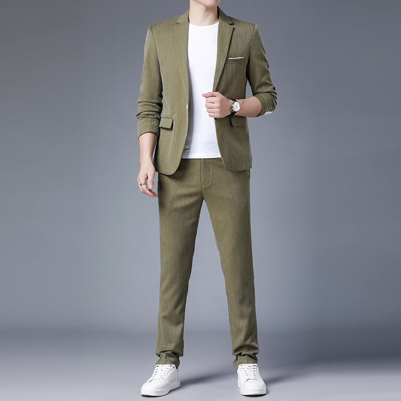 Terno masculino 2022 novo terno de negócios de duas peças tendência britânica listrado pequeno terno