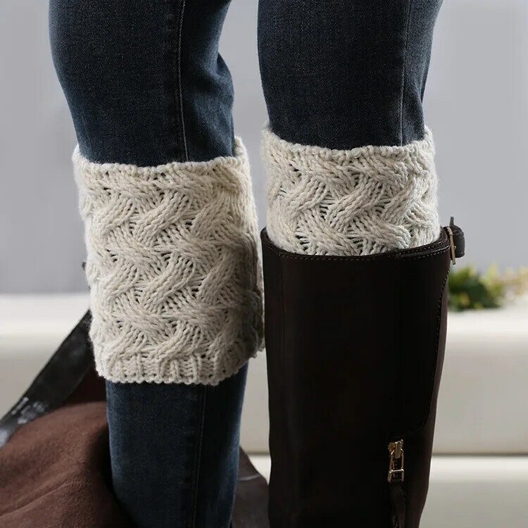 Manchettes de bottes tricotées à la main pour femmes, couvre-bottes courtes et épaisses tissées en laine fleurie, chauffe-jambes, chaussettes au Crochet d'hiver