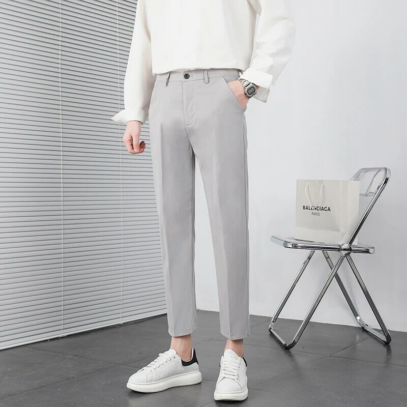 Pantalones de traje finos para hombre, pantalón suelto de estilo coreano, de negocios, informal, a la moda, primavera y verano, 2022