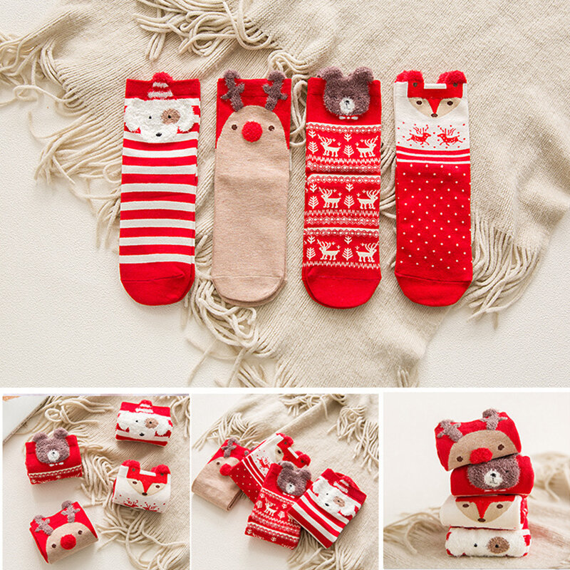 女性のカジュアルな冬の靴下,デビッドの鹿の絵が描かれた綿の靴下,暖かく保つ,かわいい,クリスマスプレゼント,1ペア,2021