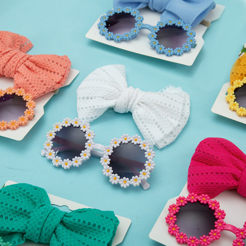 ฤดูร้อนเด็กอุปกรณ์เสริมสำหรับสาวไนลอน Headbands ดอกไม้ชุดแว่นตากันแดดเด็ก Headwear ชายหาดเด็กสาววงอุปกรณ์ช่างถ่ายภาพ