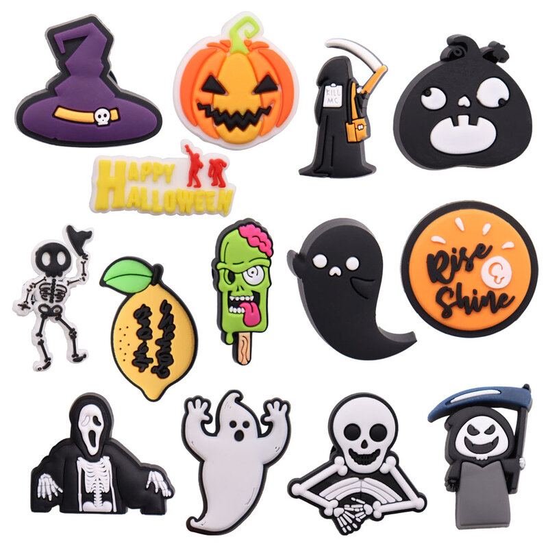 1PCS Horrible Skull Funny Ghost PVC Garden Shoes Charms Croc Jibz Accessories Buckle Button Clog DIY Wristband Decoration