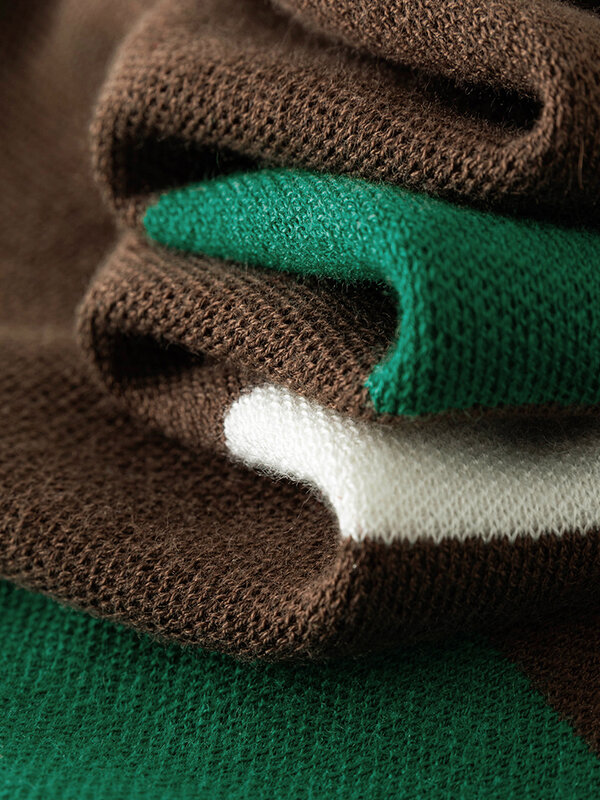 DUSHU koszulka Polo kobiety zimowy pasek podmiejskich ciepły sweter 2022 zima kobiety kontrastujące kolor projekt spadek rękaw swetry