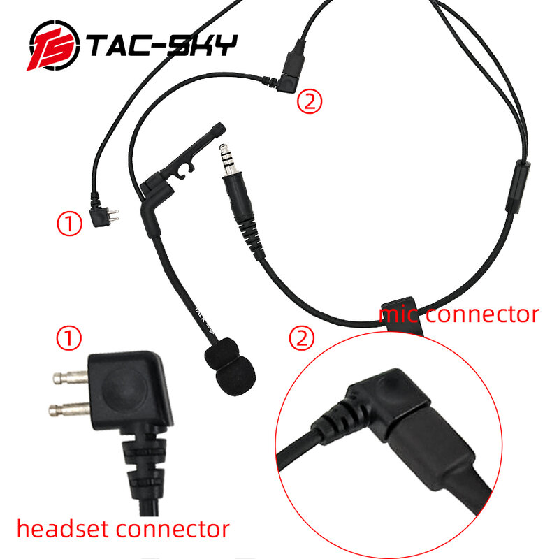 TS TAC-SKY Tactical Headset Accessory Y Cord Long Version with U94 Ptt and Comtac Microphone for Tactical Shooting Headset