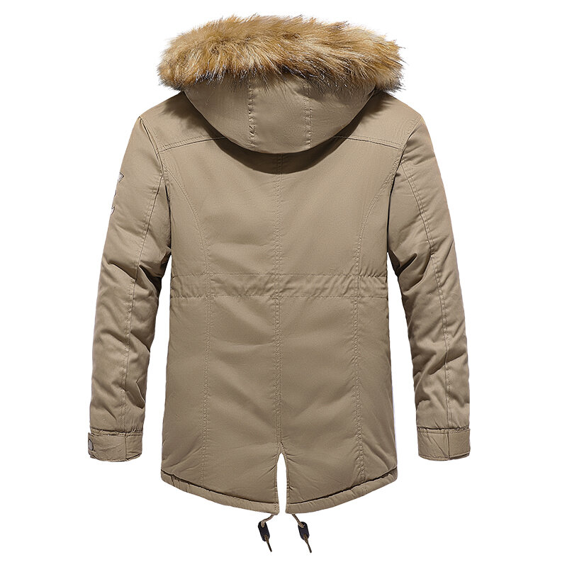 Mantel Musim Dingin Pria Baru 2022 MANTORS Jaket Parka Pria Kasual Hangat Garis Bulu Bertudung Mantel Kerah Bulu Pakaian Luar Ruangan Tahan Angin