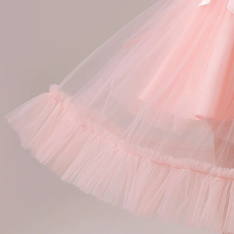 Elegante adolescentes vestidos de baile boné mangas festa à noite vestidos de dama de honra princesa rosa roupas para crianças vestidos 6-17y