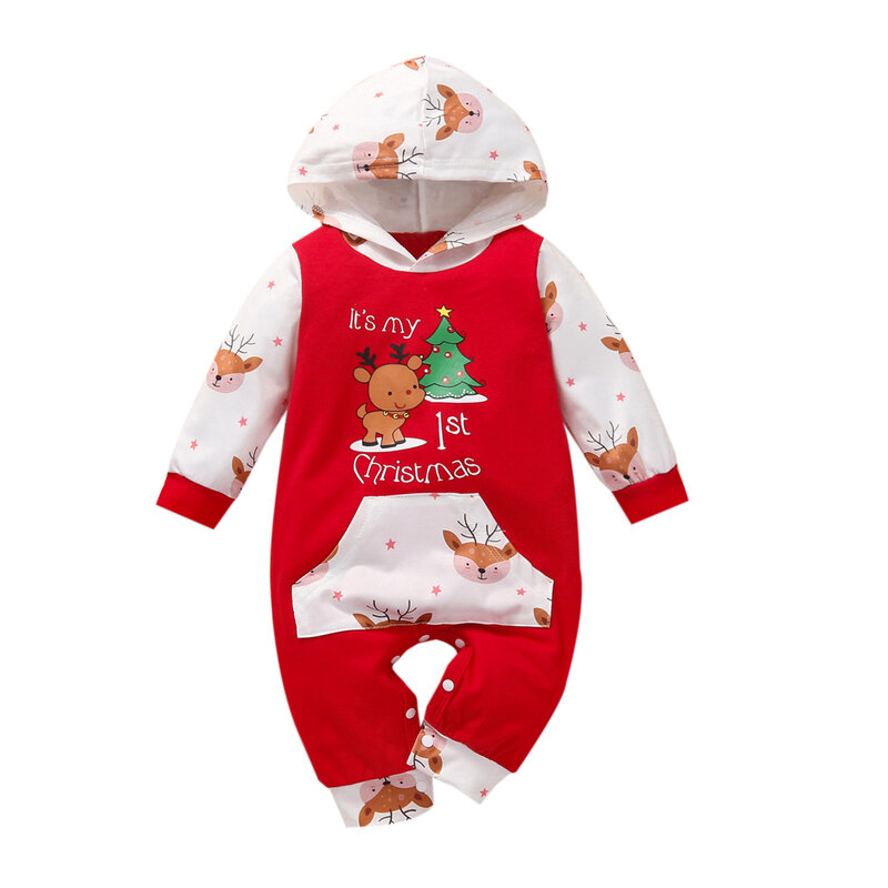 ชุดหมีคริสมาสต์สำหรับเด็กทารกหญิงชายจั๊มสูทการ์ตูนสีแดงสำหรับเด็กแรกเกิดชุดนอนคริสต์ม...