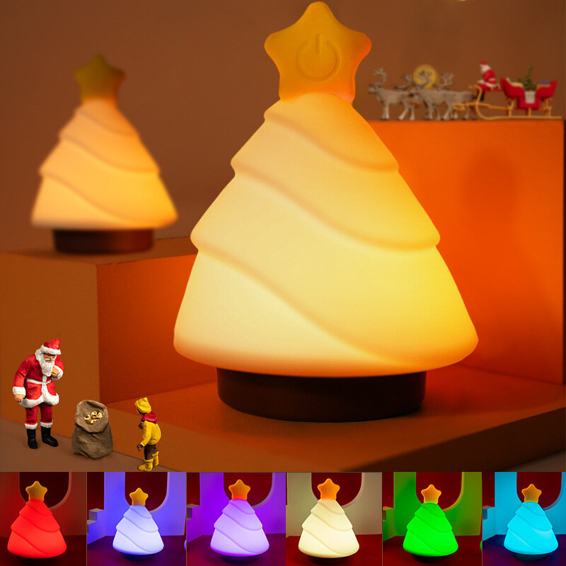 Mała lampka nocna z ładowaniem USB, lampka biurkowa i nocna, dom bożonarodzeniowy, silikonowy spanie, kreatywny prezent