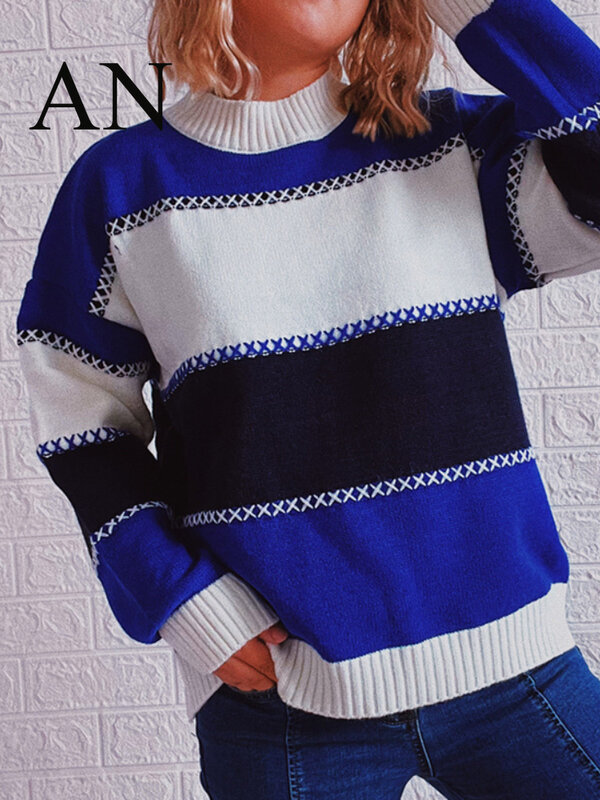 女性のストライプのセーター,長袖のゆったりとしたセーター,暖かい秋のカーディガン,女性のセーター,2022