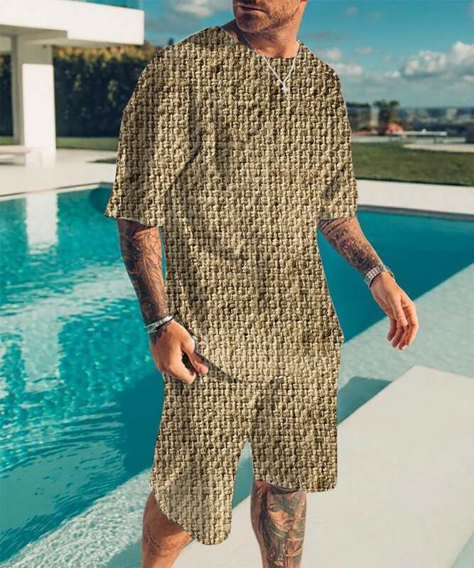 Men's T-Shirt + Shorts 2 Piece Fashion Summer Streetwear 3D Printed Suit Men's Retro Loose Sportswear Set