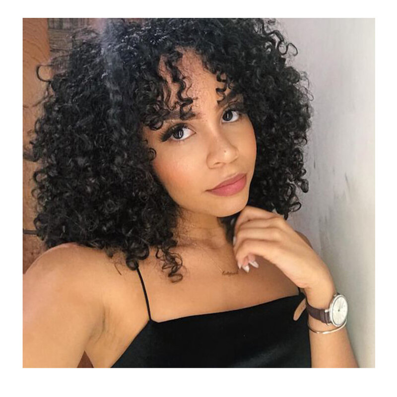 Short Bob Jerry Curl Wig With Bangs Human Hair Wigs Brazilian Curly Wig with Bang For Women Glueless Wigs Full Machine Made Wig