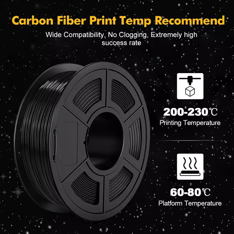 Novo filamento pla fibra de carbono preto 3d impressora petg pla filamento de madeira de mármore 1.75mm 5kg alto-módulo material recargas diy presente
