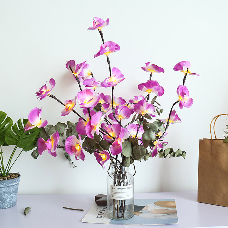 20 girlanda żarówkowa LED światła sztuczny motyl orchidea oddział girlanda światła wypełnienie wazonu kwiatową wróżkę światło dekoracja bożonarodzeniowa