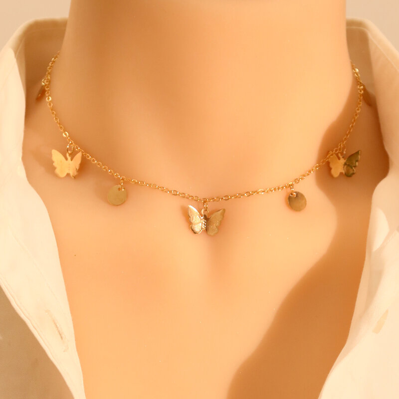 LATS Gold Silber Farbe Kette Anhänger Schmetterling Halskette für Frauen Geschichtet Charme Choker Halsketten Boho Strand Schmuck Geschenk Billig