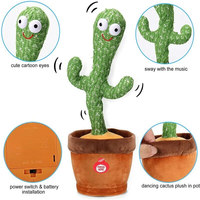 Dança elétron brinquedos de pelúcia falando cactus recheado boneca gravação cantando rock cactus brinquedos educação brinquedo presente aniversário