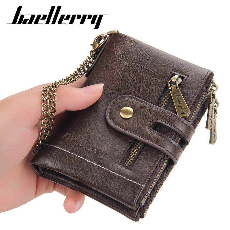 Baellerry – portefeuille de luxe pour hommes, porte-monnaie à fermeture éclair courte, porte-cartes à chaîne, nouveauté 2023