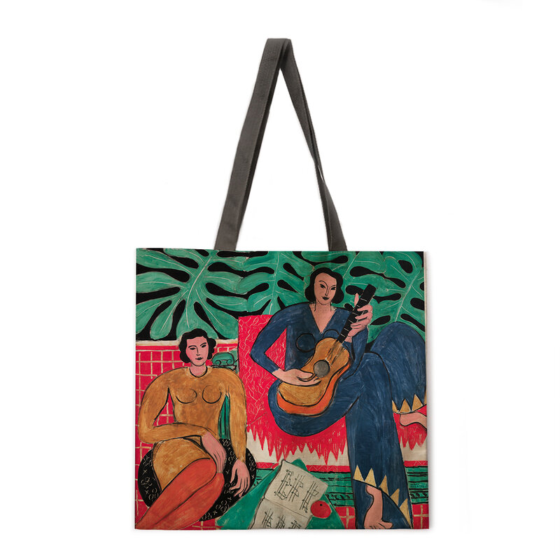 الكلاسيكية النفط اللوحة السيدات حقيبة شاطئية قابلة للطي حقيبة كتف حقيبة تسوق مطبوعة حقيبة الكتان عادية حمل قابلة لإعادة الاستخدام