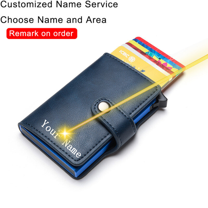 ZOVYVOL-cartera con grabado personalizado para hombre, Tarjetero con broche, Protector inteligente de cuero RFID, caja de aluminio