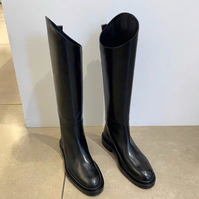 Black punk cross-country motorcycle riding boots 2023 new ladies winter high boots over the knee boots large size 35-43