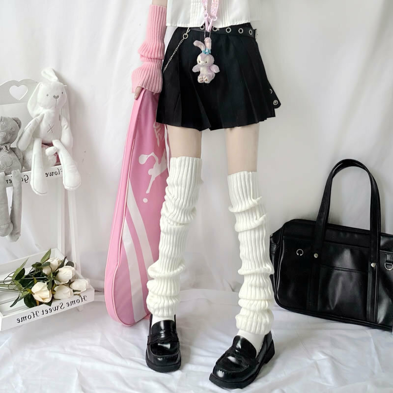 Calentadores de piernas por encima de la rodilla para mujer, uniforme japonés JK, Lolita coreana, calcetines de punto para botas, cubierta de calentamiento de pies, 70cm