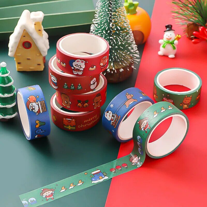 1 rotolo di adesivi Washi natalizi Kawaii Set di adesivi per bambini adesivi decorativi per mascheratura scrapbooking adesivi per la scuola