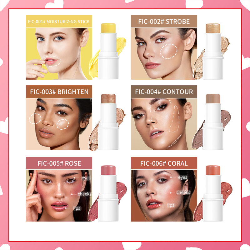 Advisha 6 colori Face Blush Lipstick Eyeshadow Stick Makeup Long-lasting Matte Natural Cheek Brighten Pink Beauty Cosmetics