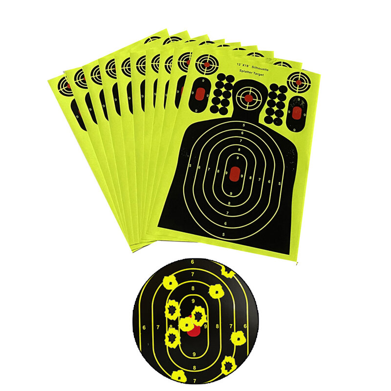 Objetivo de disparo de 10 piezas, pegatinas de papel reactivo brillante de salpicaduras de 12x18 pulgadas, accesorios para ejercicio de tiro al aire libre, equipo