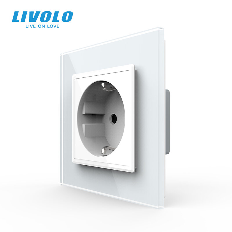 Livolo – Toma de corriente de 16A con panel de cristal. VL-C7C1EU-11, Enchufe de pared europeo estándar, CA 110-250V, sin logotipo, 4 colores