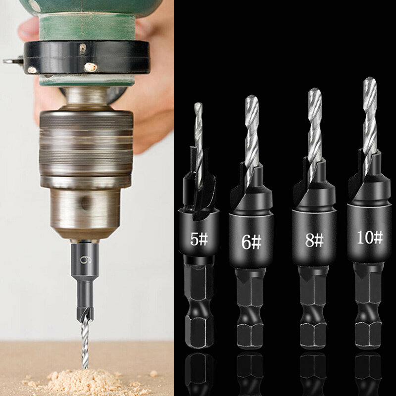 5pcs Woodworking Hex Shank 2 Flute Carbide Carpentry Drill Bits Countersink Drill Bit Set For Wood,Screw Hole Opening Bits