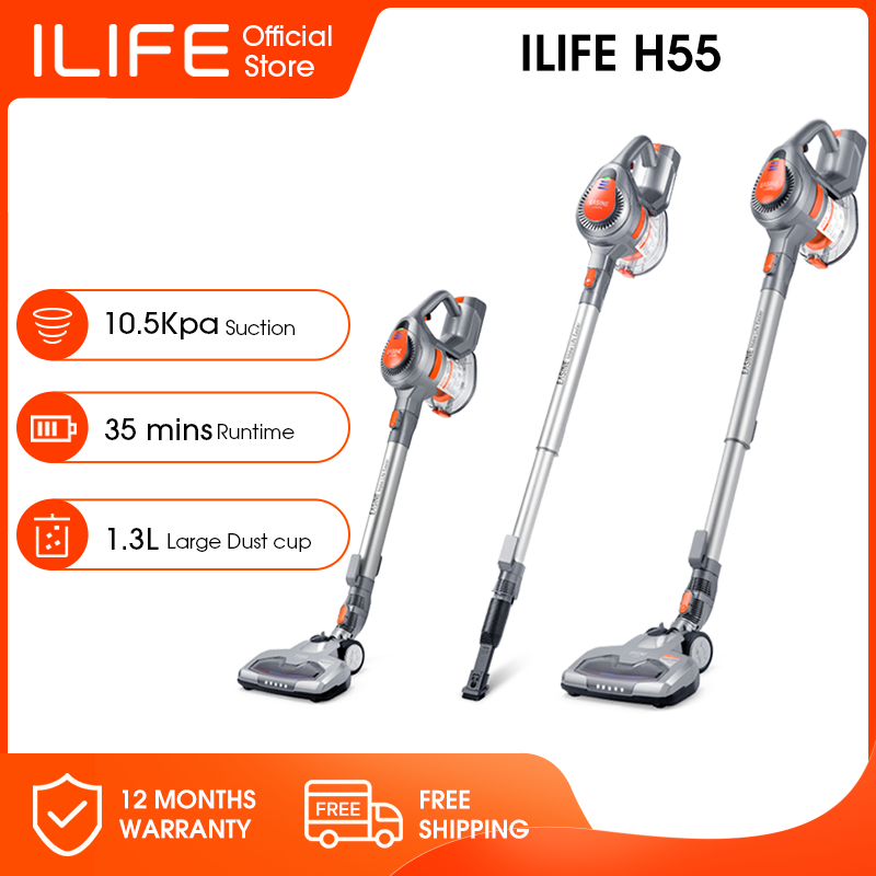 ILIFE-H55 무선 핸드 헬드 진공 청소기, 10500Pa 흡입, 1.3L 먼지 컵, 작동 시간 40 분, LED 조명, 유연한 바닥 헤드