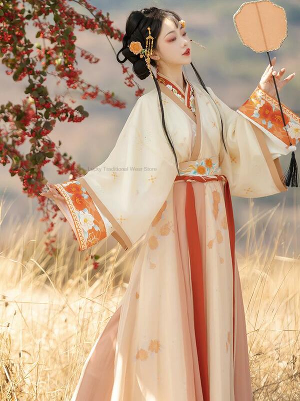 Spring New Hanfu Original Wei Jin Style Chinese  Dress Spring Summer Waist Length Oriental Dress Embroidered Ancient Hanfu Set