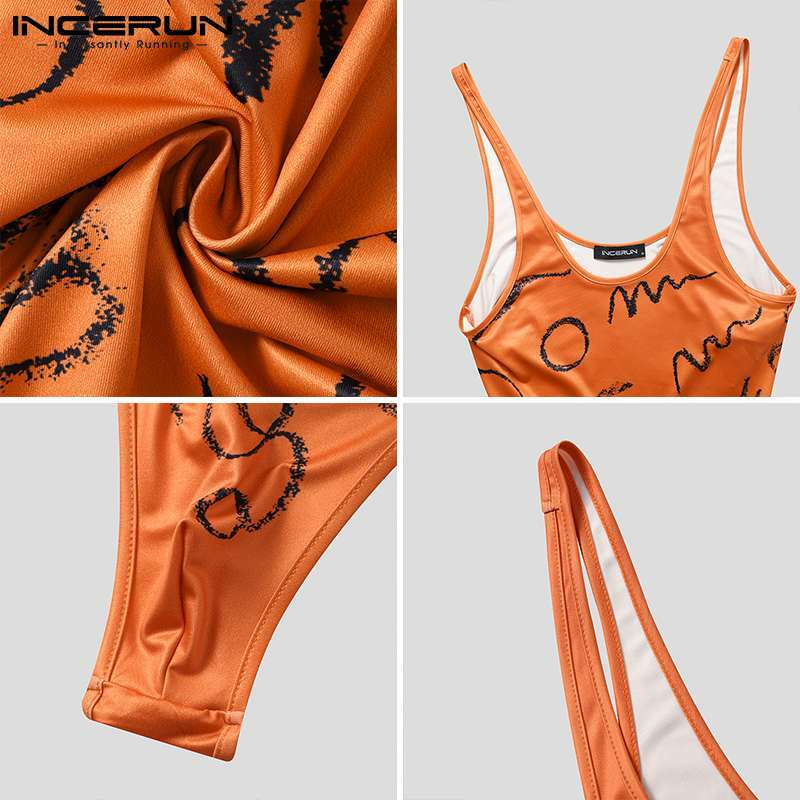 INCERUN – barboteuse pyjama sans manches pour hommes, vêtement de détente, dos nu, Sexy, décontracté, imprimé, à la mode, nouvelle collection S-5XL, 2022