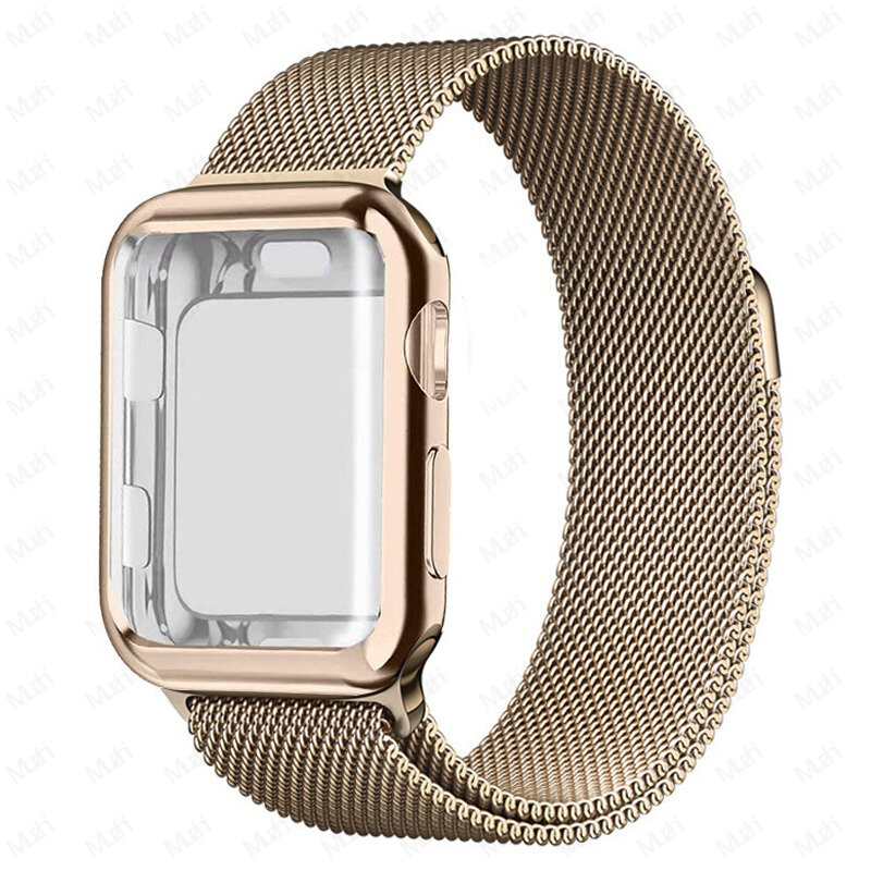 Funda y correa Milanesa para Apple Watch, pulsera de Metal para iwatch series 8, 7, 3, 4, 5, se, 6, 44mm, 40mm, 45mm, 41mm, 38mm, 42mm, 45mm