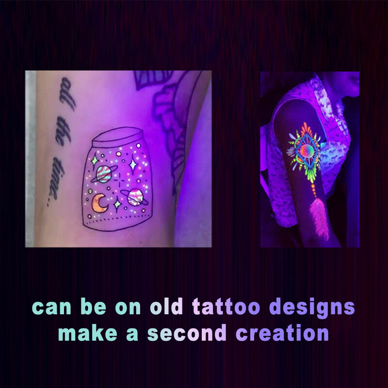 15ml Profissional Safe Black Light Tattoo Uv Ink DIY Purple Light Fluorescent Tattoo Pigment Maquiagem permanente para pintura corporal