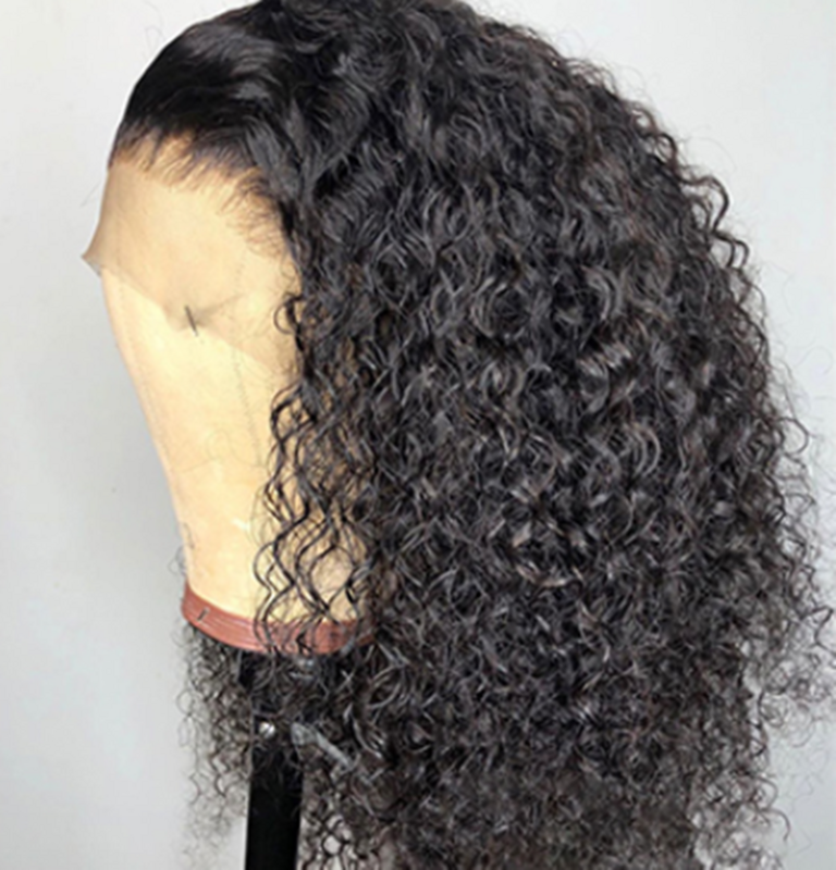 Preto encaracolado macio bob peruca dianteira do laço para as mulheres transparente solto profunda onda de água fibra perucas cabelo natural curto encerramento