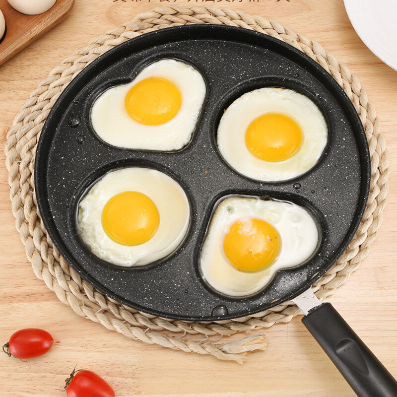 Four Hole Egg Pancake Pan, Panelas antiaderentes e frigideira, 4 Omelete de Ovos, Ham Maker for Breakfast, Cozinha Cooking Tool