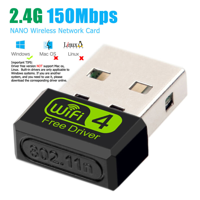 Mini adaptador WiFi USB Dongle, controlador gratuito de 150Mbps, tarjeta de red Ethernet inalámbrica, 1/2/3/4/5/6/8/10 piezas