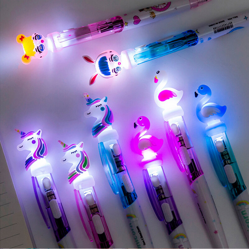 Ballpoint Pen Luminous Light Pen Creativity Push Ballpoint Pens School Office Writing Supplies Stationery Unicorn Children Gifts