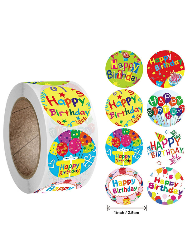 Étiquettes autocollantes joyeux anniversaire 1 pouce, lot de 50 à 500 pièces, étiquettes autocollantes de scellage en papier pour cartes cadeaux, emballage professionnel, papeterie