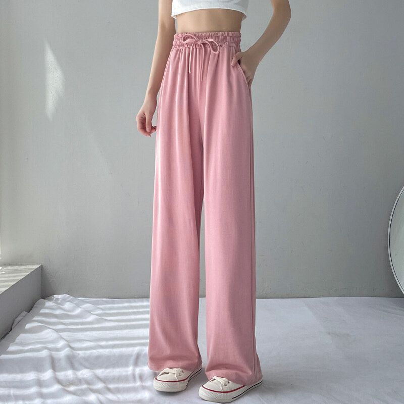 Pantalones de chándal de gran tamaño para mujer, pantalón holgado de pierna ancha, color gris y rosa, estilo coreano Y2K, Harajuku, de cintura alta, color negro