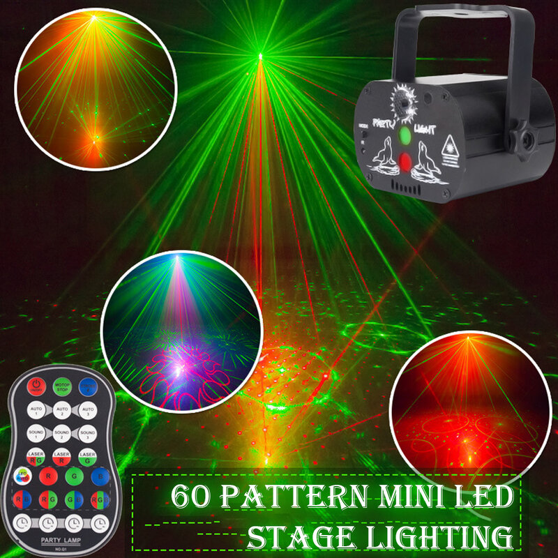 Lumière LED Disco à 60 motifs, éclairage de scène, commande vocale, musique, spectacle, fête, projecteur laser, effets lumineux avec contrôleur