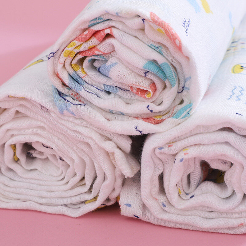 Manta de muselina de algodón para bebé recién nacido, toalla suave envolvente, manta de gasa para cochecito, 120x120cm