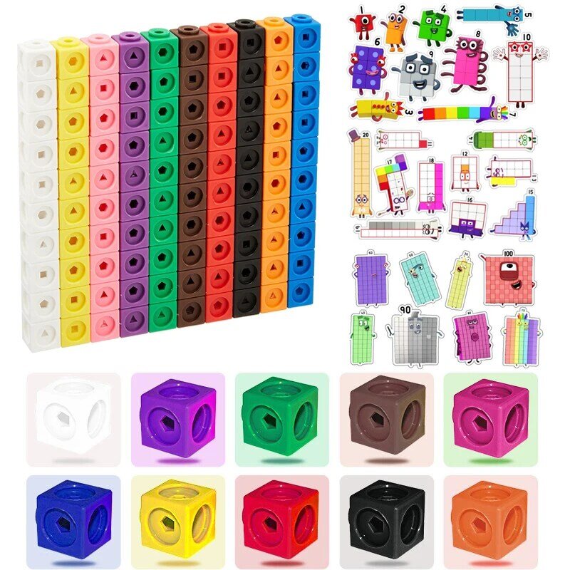 100pcs Numberblocks Multilink Linking Counting Cubes 스냅 블록 교육 수학 장난감 스티커 어린이를위한 교육 선물
