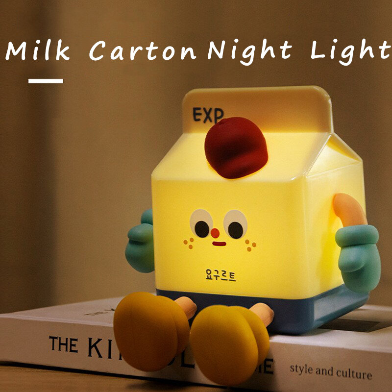 Milk Box LED Night Lamp Cartoon Silicone USB Rechargeable Chlidren Sleeping light Touch Sensor Timing Bedroom Bedside Lamp Gift