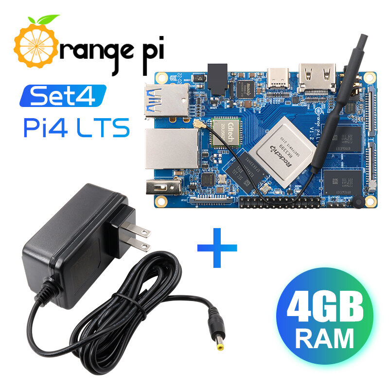Alimentation électrique Orange Pi 4 LTS 4G16G + 5V4A DC, Rockchip RK3399,Support Wifi + BT5.0, Ethernet Gigabit, fonctionne sous Android,Ubuntu, système d'exploitation Debian