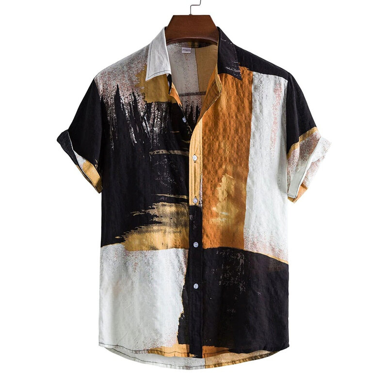 New Large Size Men's Casual Fashion 3D Print Short -sleeved Shirt, Men's Shirt