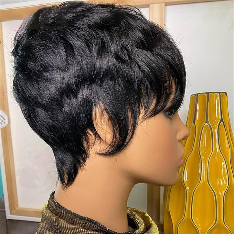 Cabelo humano curto peruca pixie corte encaracolado brasileiro perucas de cabelo humano para preto feminino virgem completa máquina feita barato glueless peruca