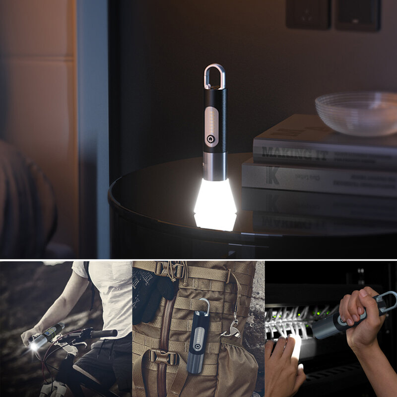 Senter LED Multifungsi XHP50 Lampu Kerja USB Isi Ulang Lentera Pancing Berkemah Tahan Air Obor Zoom Lampu Gantungan Kunci